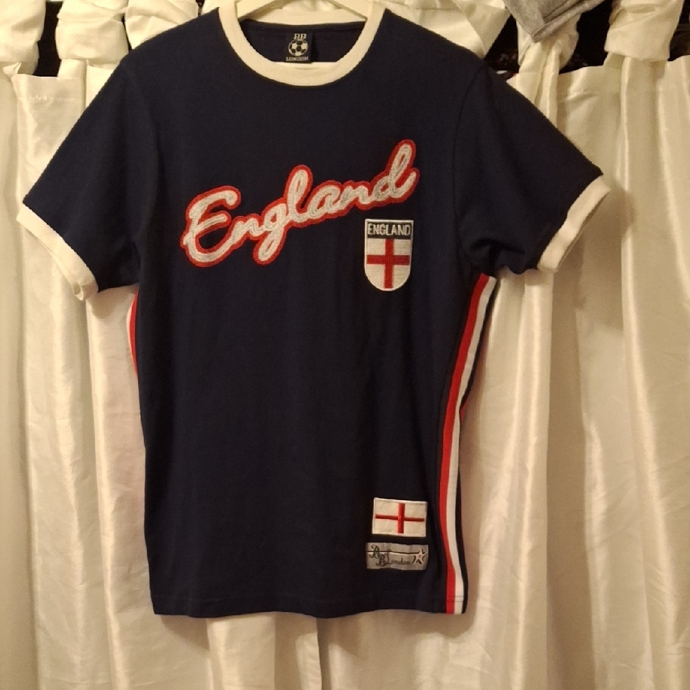 England Themed Navy Blue Short Sleeve Soccer Tee Large